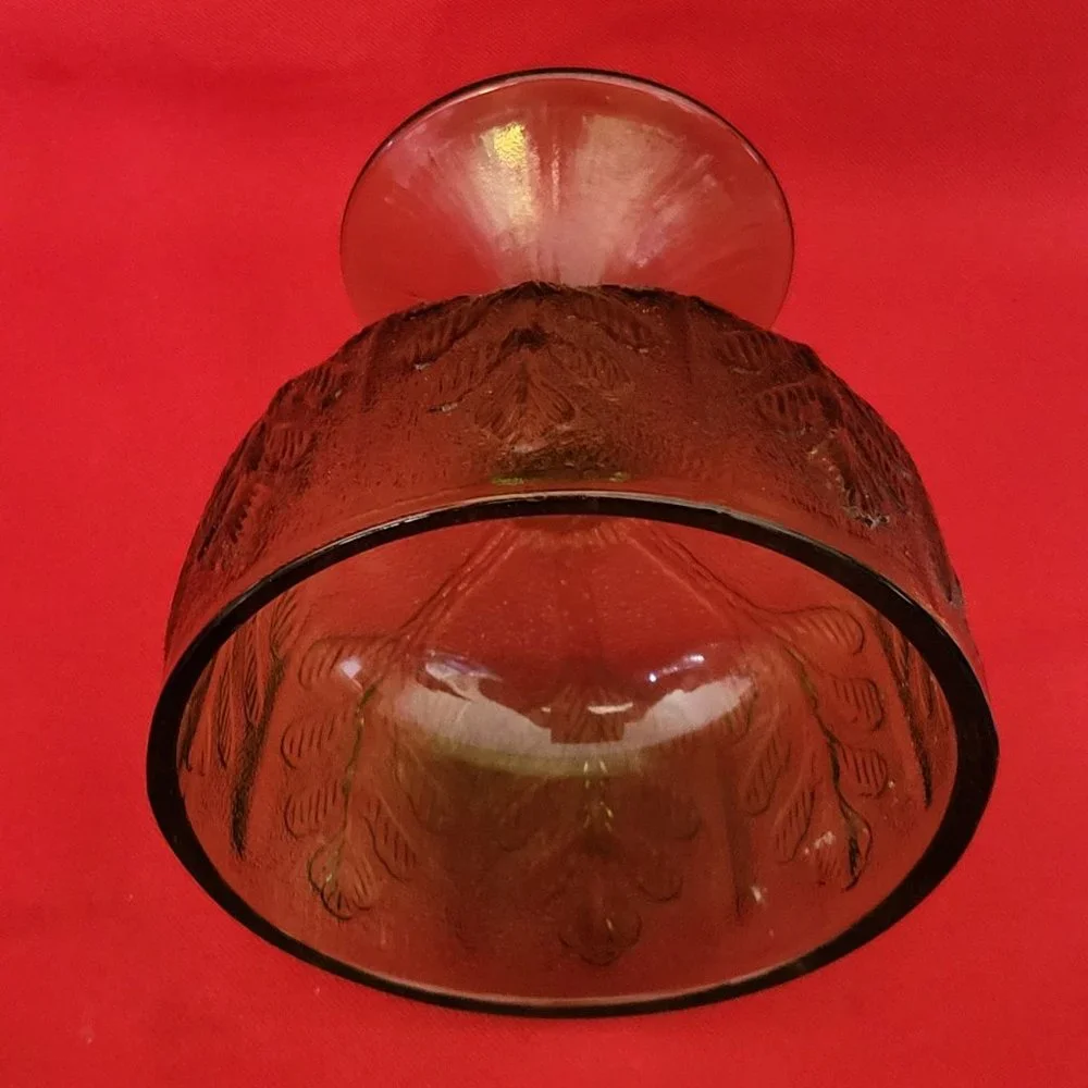 VTG FTD 1978 Green Glass Avocado Oak Leaf Pedestal Depression Bowl Dish